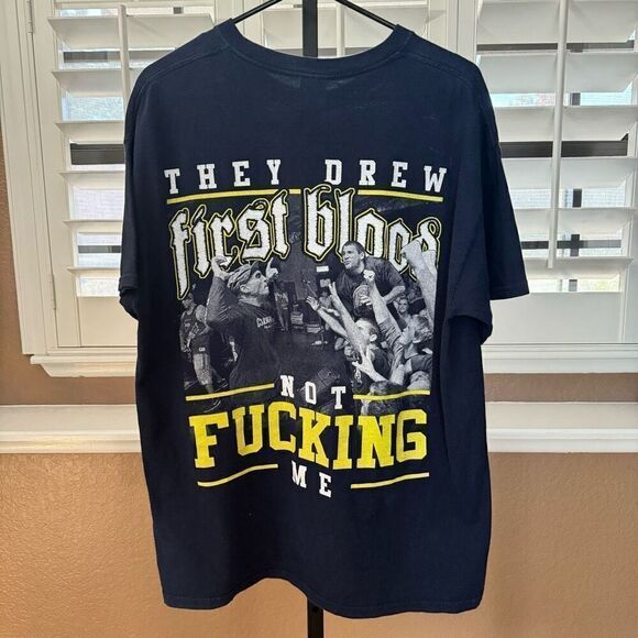 First Blood Men's L Double Sided Graphic Band Tee Black Hardcore Punk Metalcore - Picture 1 of 4